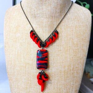 Vintage Czech Glass Bead Necklace red black